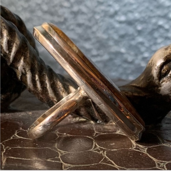 Huge Fossilized Coral Sterling Silver Ring Vintage 925 stamped Size 13.5 - Picture 2 of 10